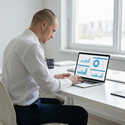 Person using a laptop with clear data visualization