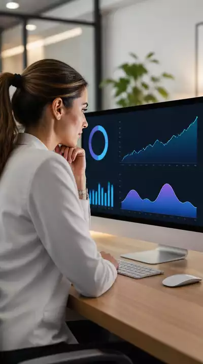 Business professional analyzing LTV data on a dashboard