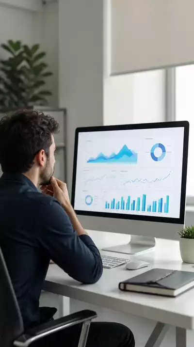 Professional analyzing conversion rate data on a modern dashboard