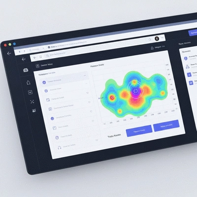 Modern dashboard with heatmap overlay showing user clicks