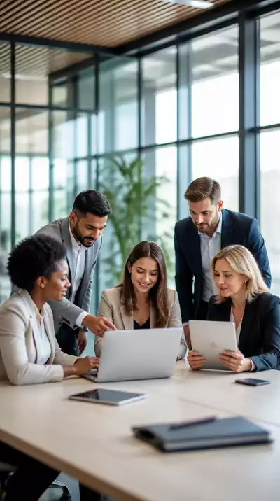 Business professionals collaborating on a digital marketing strategy